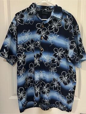 Extreme Gear Men’s Blue Hawaiian Shirt Floral AOP Large Resort Beach Surf